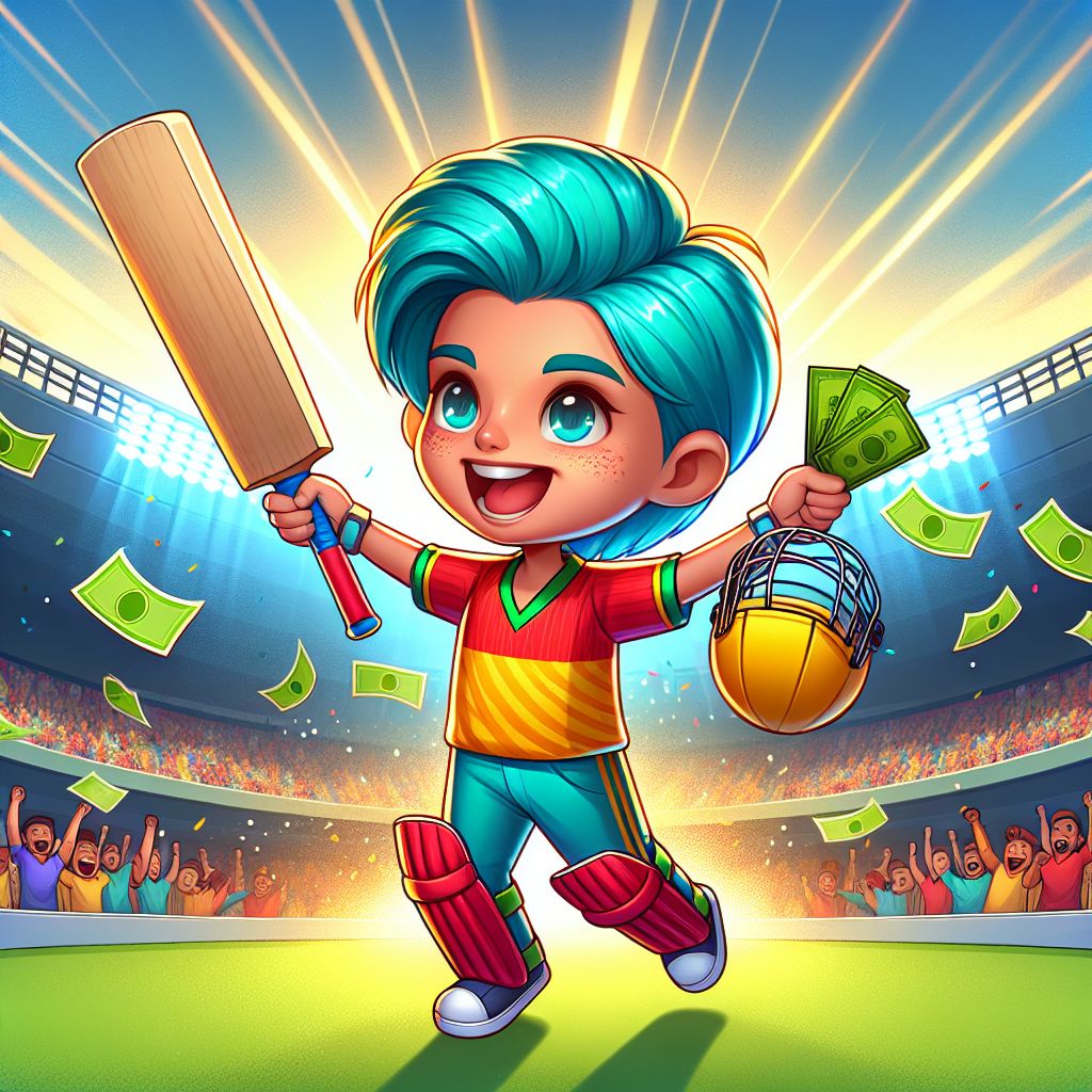 TK2222 betting platform with a cartoon character holding a cricket bat and winning tickets